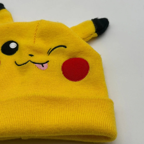 Pokemon Official Beanie Hat/ Skullcap Yellow Pikachu Wink Face One Size Fits All - Picture 2 of 5
